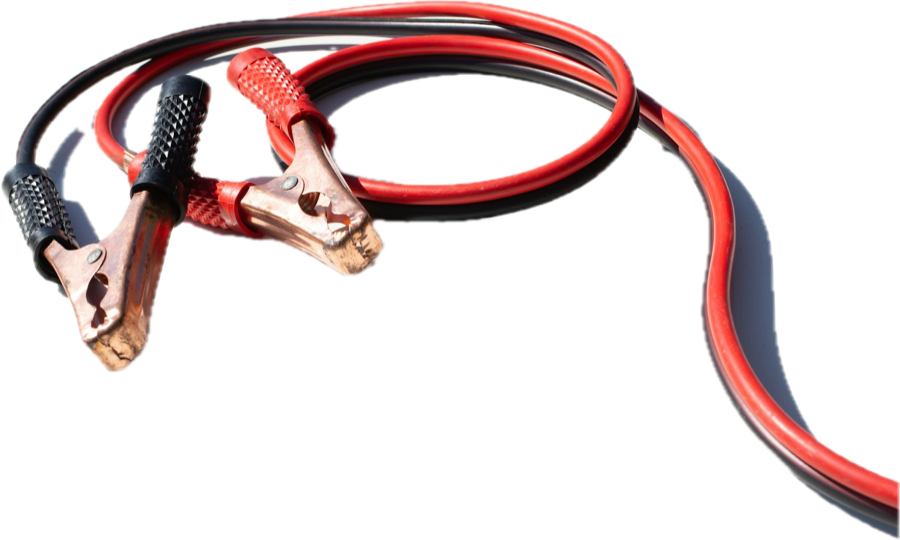 A pair of red and black jumper cables
