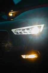 A lit headlight